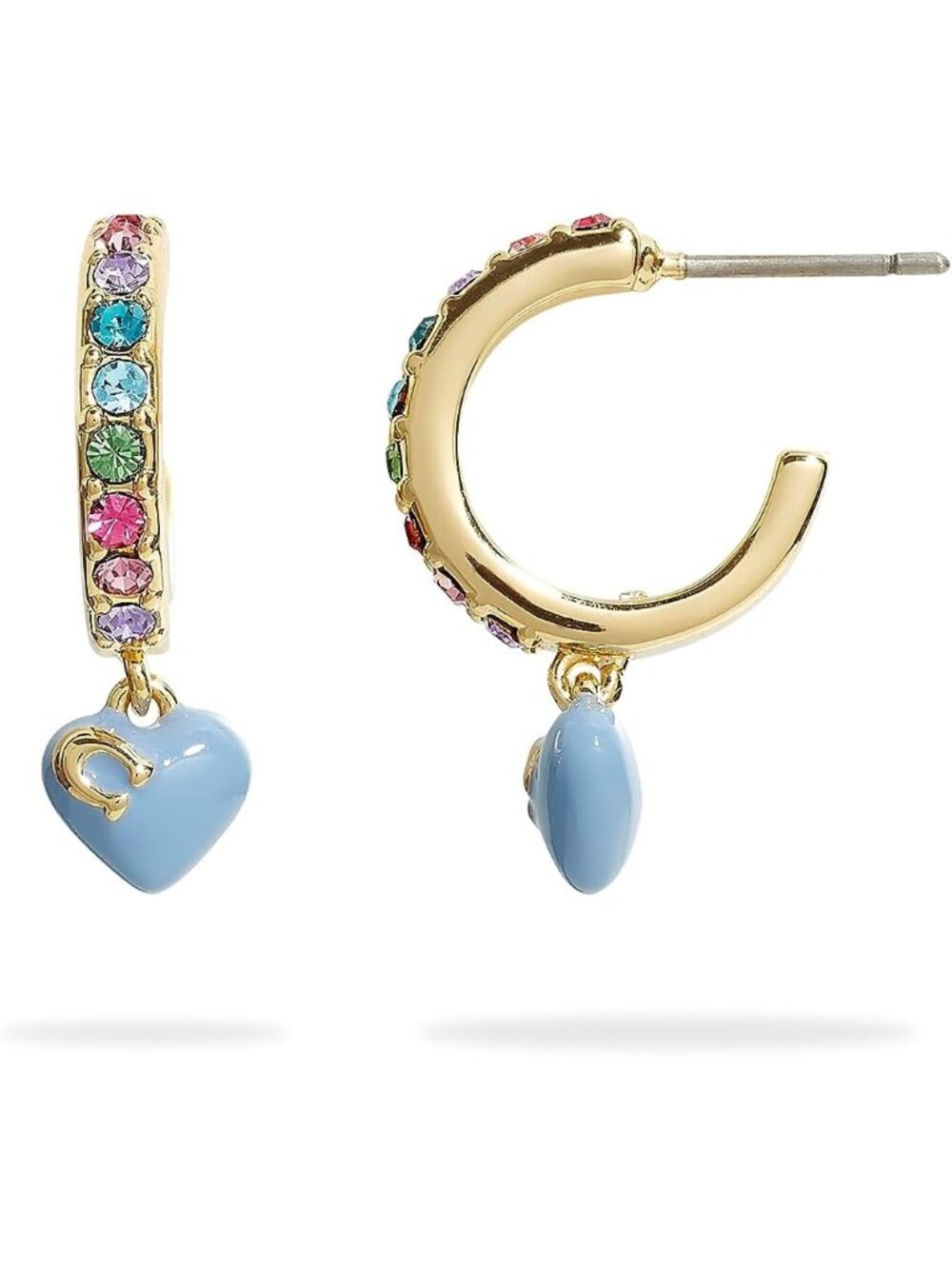 COACH Women's Multi Pave Enamel Heart Huggie Tone Crystal Statement Gold Earring